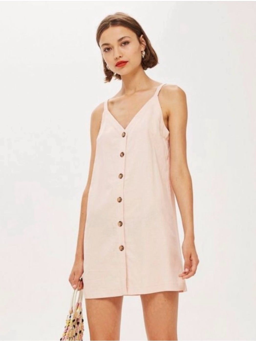 Top Shop linen dress soft pink sz  4 Small